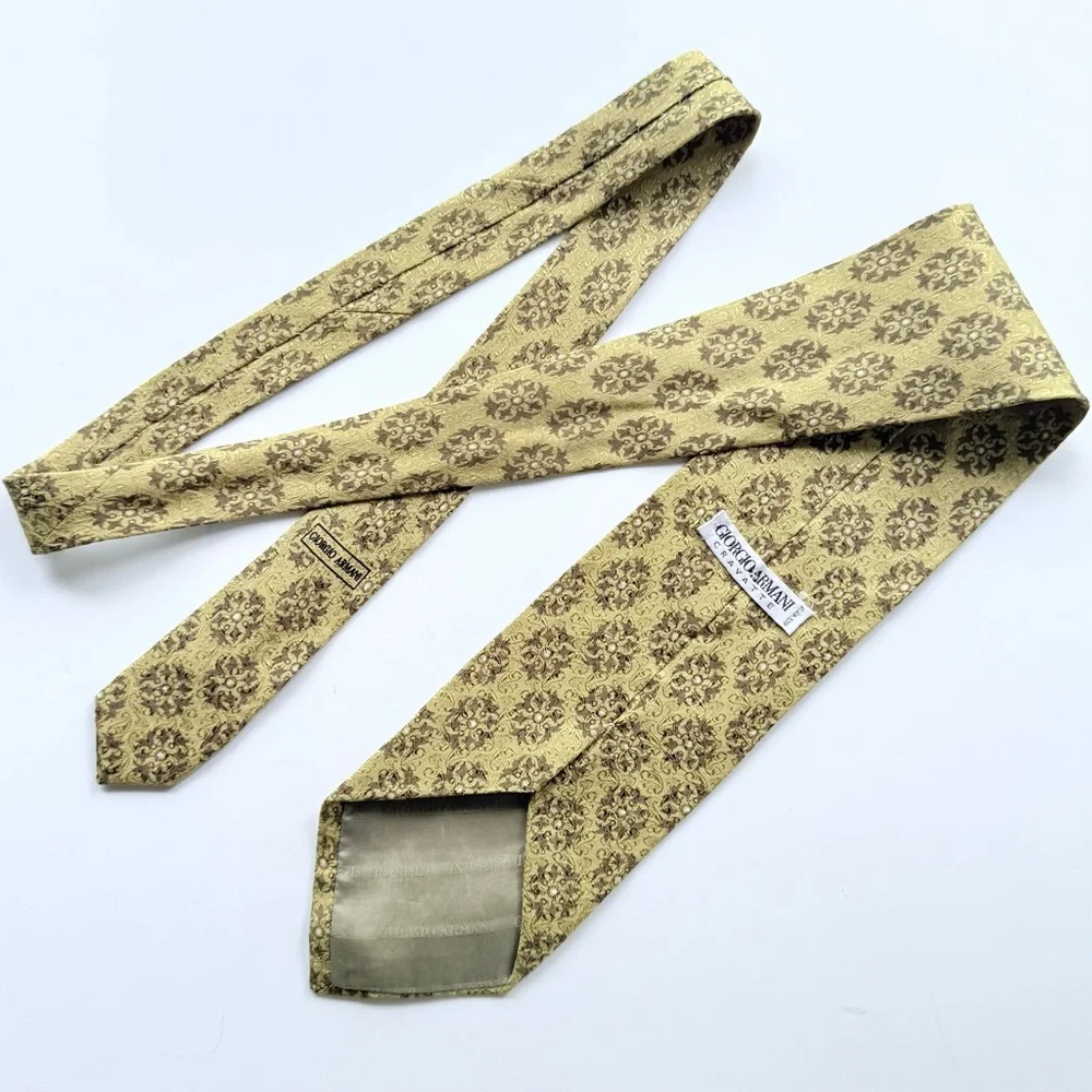 Vintage Giorgio Armani Cravatte Silk Tie Made in Italy Golden Olive Khaki